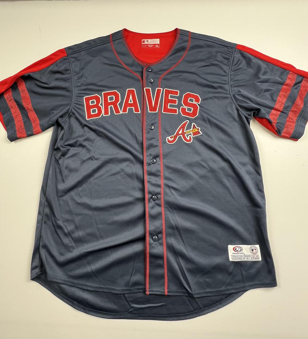 Atlanta Braves Jersey Mens XL Gray Red MLB Baseball Button Genuine Merchandise